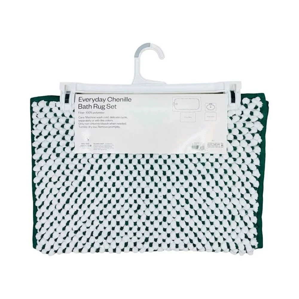 Room Essentials Everyday Chenille Bath Rug Set - 2 Pieces - Green / White